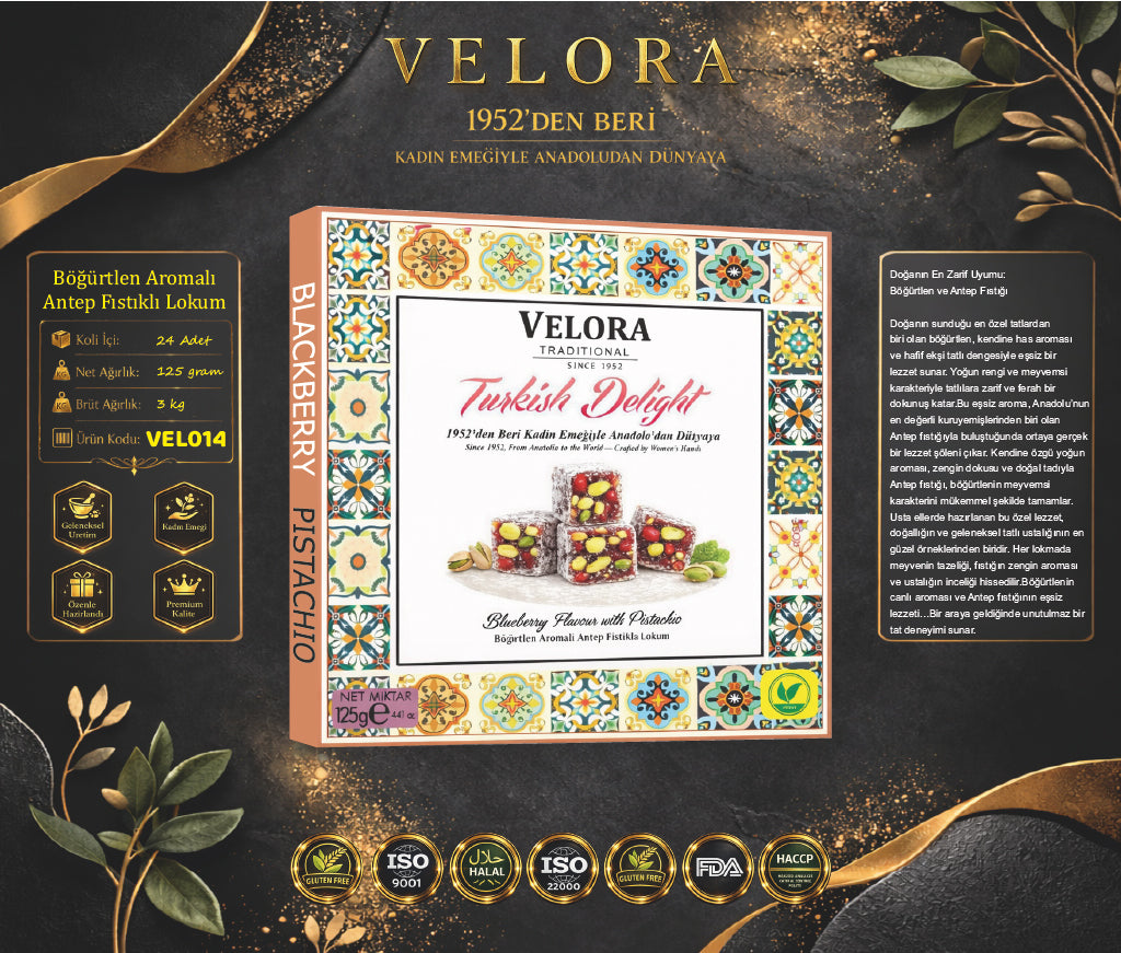 ÇİFTE KAVRULMUŞ ANTEP FISTIKLI & BÖĞÜRTLEN AROMALI LOKUM 125 GR