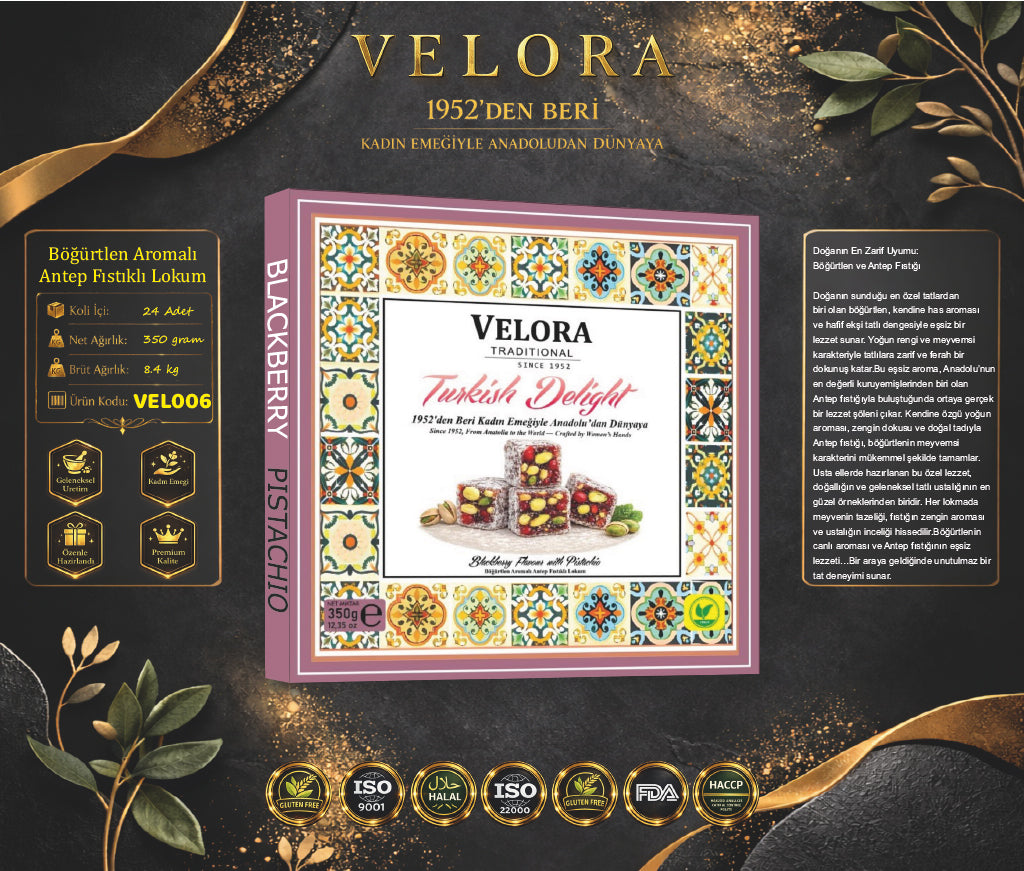 ÇİFTE KAVRULMUŞ ANTEP FISTIKLI & BÖĞÜRTLEN AROMALI LOKUM 350 GR